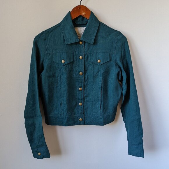 Not Perfect Linen Calico Jacket in Emerald Green, size XS/S. NEW - Picture 1 of 10